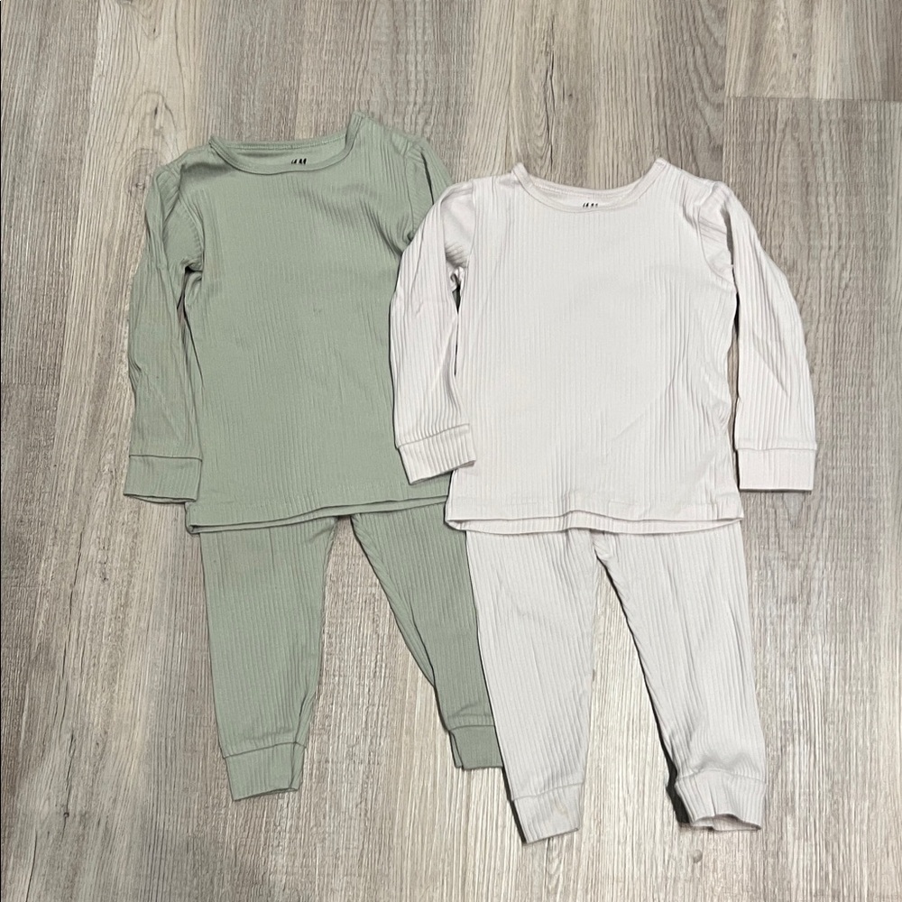 H&M Kids ribbed Pajama Set - Sage and Cream